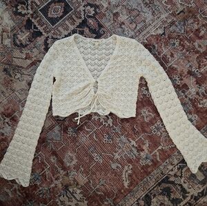 South Moon Under Cream Crochet Bell Sleeve Cropped Cardigan Juniper Blu Small